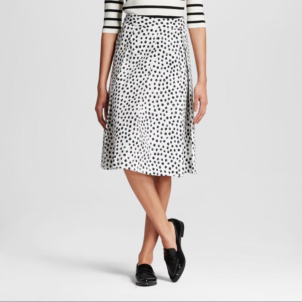 Who What Wear White Polka Dot Midi Skirt